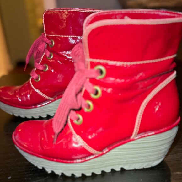 Fly London - Red Leather Ankle Boots - Picture 7 of 9